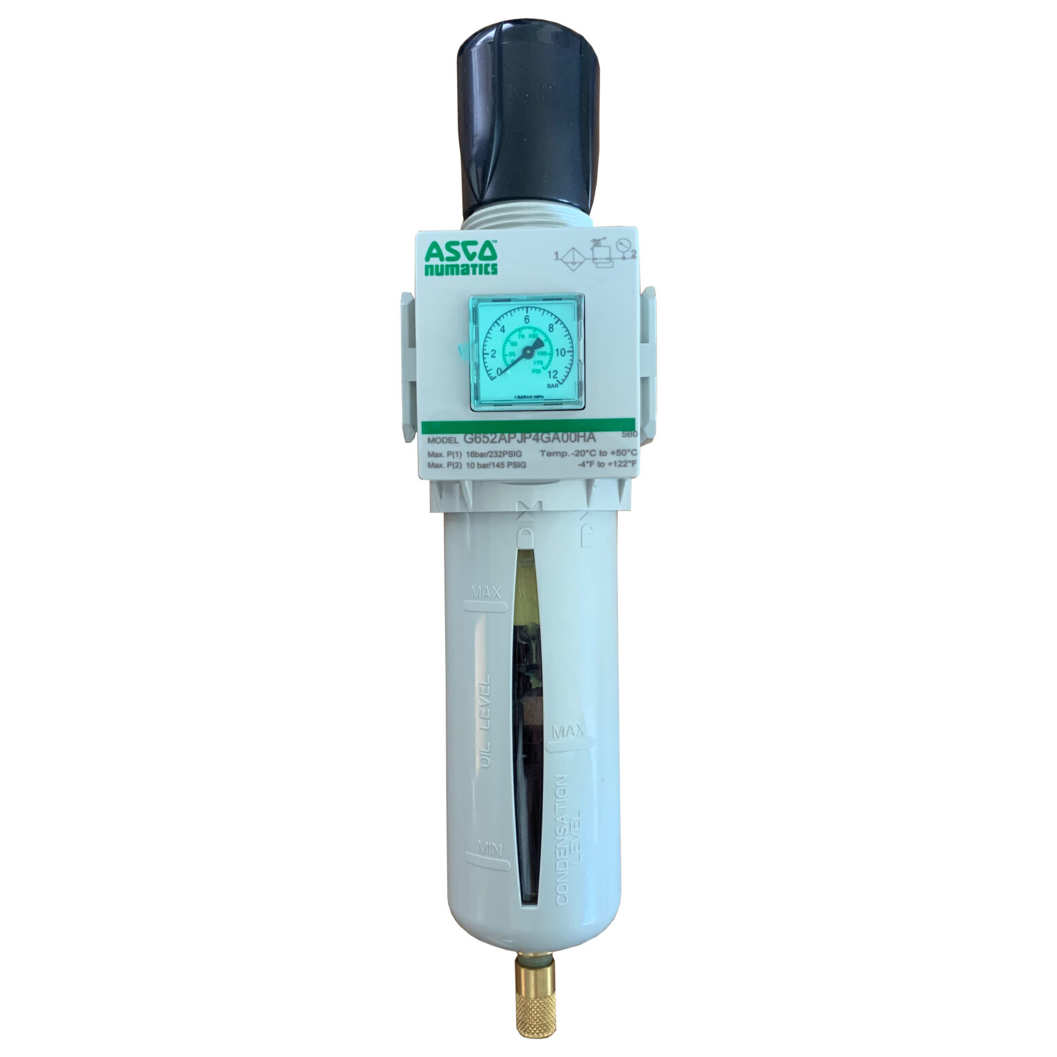 ASCO Pneumatic Filter Regulator 25um Autodrain Maximum Pressure 10 Bar